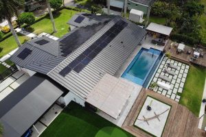 Metal roof with solar panels on Florida home