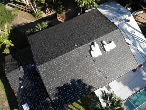 top view of a new roof installation on a house