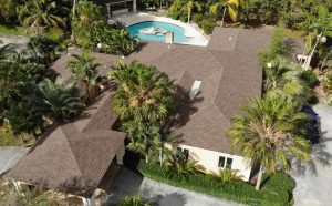 aerial view of an asphalt shingle roof on a Miami home