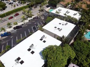 Aerial view of flat roof on a commercial building in Florida