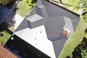 Aerial view of stunning gray metal roof